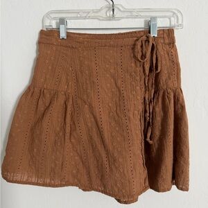 Wishlist Brown Eyelet Tiered Mini Skirt with Side Tie